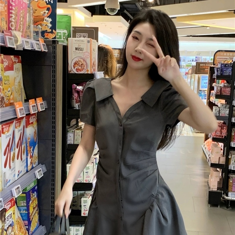 Pure style sexy sweet hot girl Polo collar dress spring and summer 2022 new small waist tight short dress 7YfD