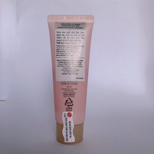 Sữa rửa mặt cấp nước kiềm dầu Whoo Hồng Soo Hydrating Foam Cleanser 40ml