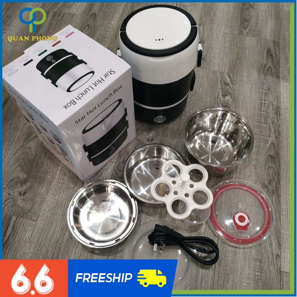 Hộp Cơm Cắm Điện Hâm Nóng Inox Cao Cấp 3 Tầng Play Bear