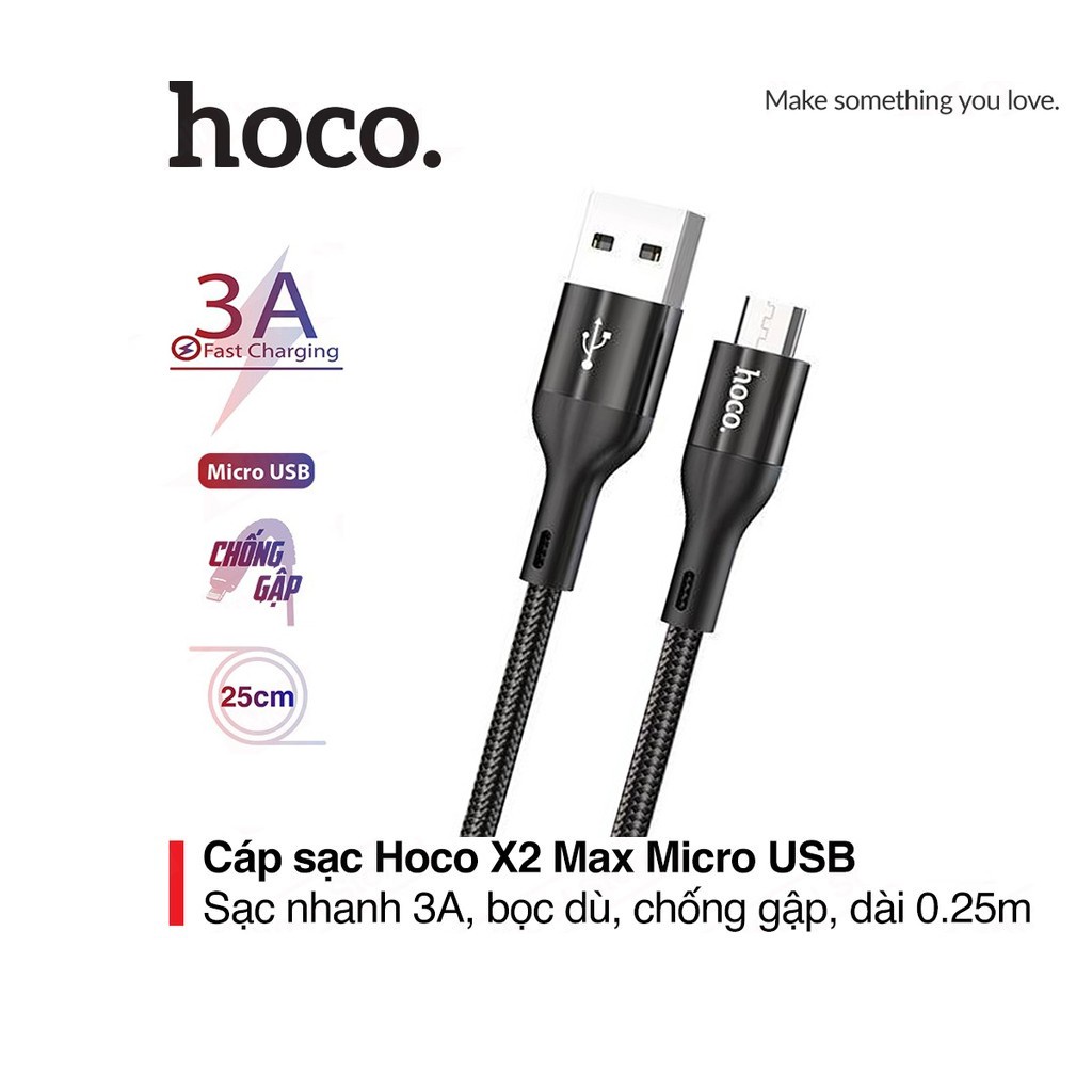 ⚡Mới⚡HOCO X2 MAX 3A DÀI 25cm CÁP SẠC NGẮN SẠC NHANH DÂY DÙ MICRO USB-TYPE C Cáp sạc dự phòng
