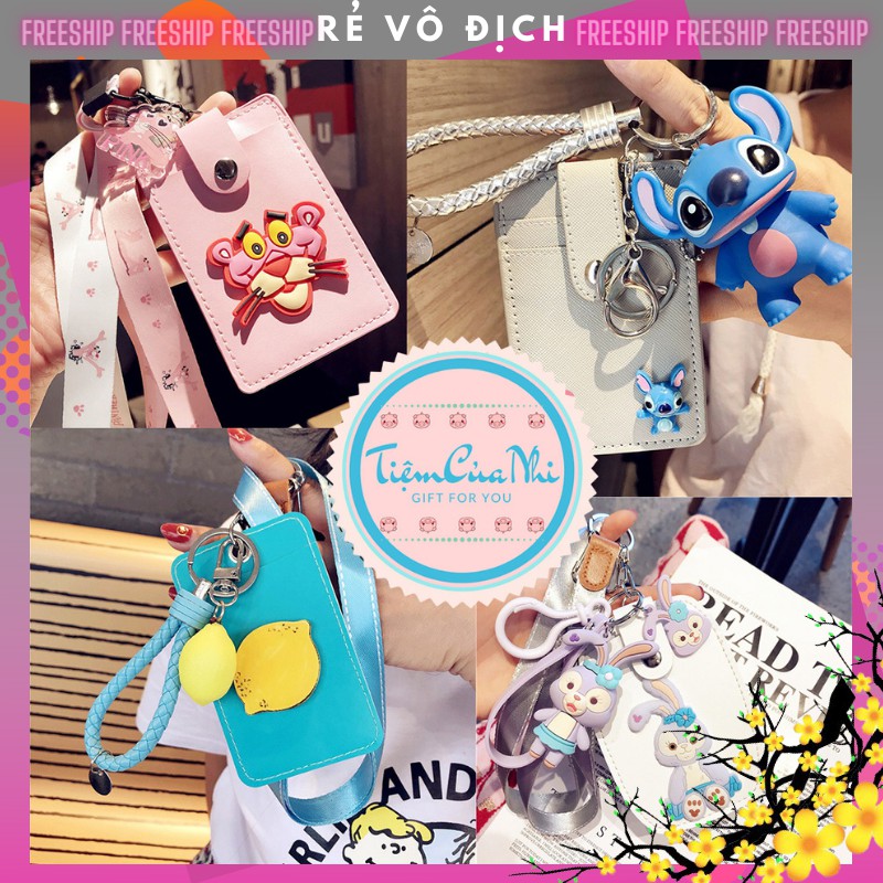 Thẻ đeo bảng tên sinh viên nhân viên bằng da PU cao cấp unicorn, gấu pooh, stitch, snoopy, bunny,totoro Tiệm Của Nhi TĐD