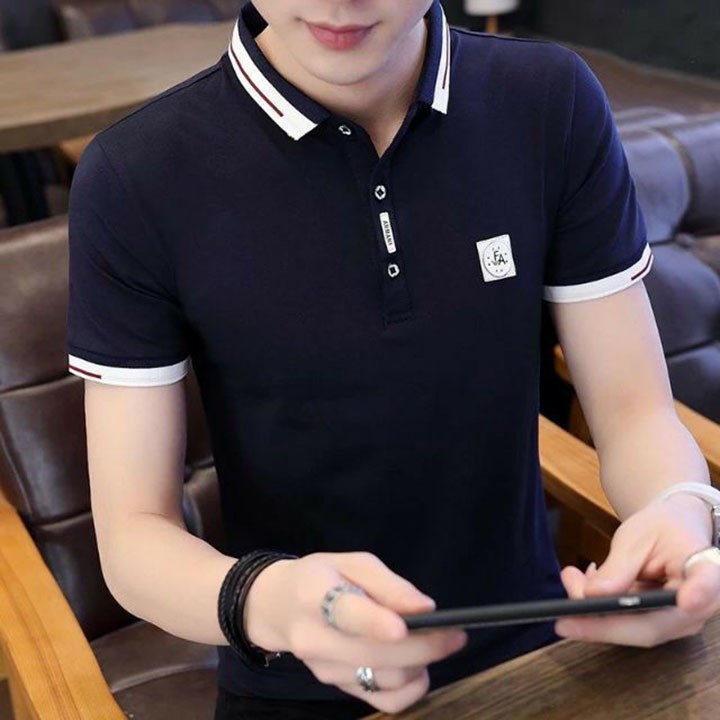 Áo thun nam có cổ tay ngắn mặc hè vải thun cotton cá sấu gắn logo - SSRATN1