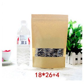 1000 cái túi zipper size 18x26cm, túi zip giấy kraft vàng có cửa sổ, túi zipper đựng thực phẩm chất lượng cao giá sỉ