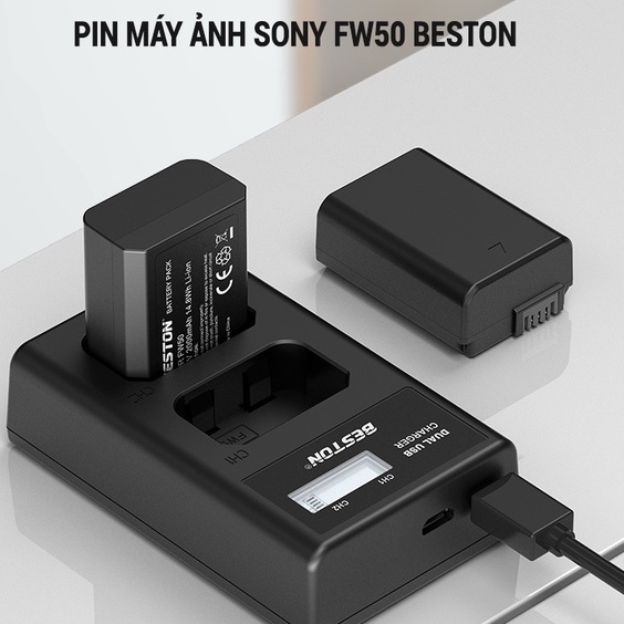 Bộ Pin Sạc Sony NP-FW50 Beston Dung Lượng Cao, Dùng Cho Máy Ảnh Sony A6000 A6300 A6500 A7 A7 II A7R A7S,  NEX-3, Nex5..