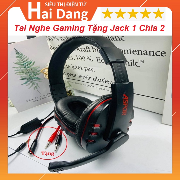 Tặng Jack Cắm PC 1 Ra 2, Tai Nghe Chụp Tai Gaming ASPOR A216, Có MIC, Hỗ Trợ PS4/XB1S/XBXS/PC/Laptop/Điện Thoại...