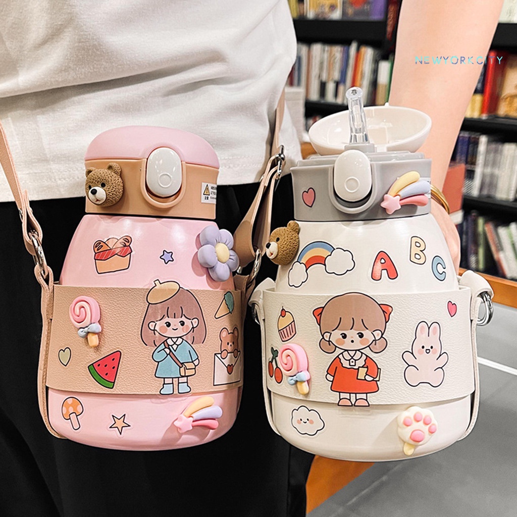 Bình Nước Giữ Ấm Bằng Thép Không Gỉ Chống Tràn 600ml Dành Cho Các Bé