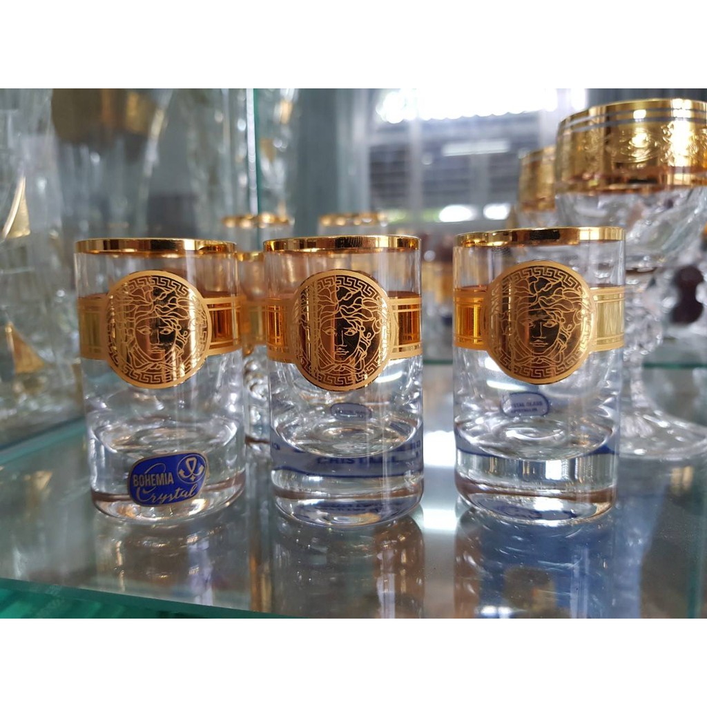 Bộ 6 ly pha lê mạ vàng rượu mạnh 24k 045ml versace chất lượng cao Tiệp Khắc