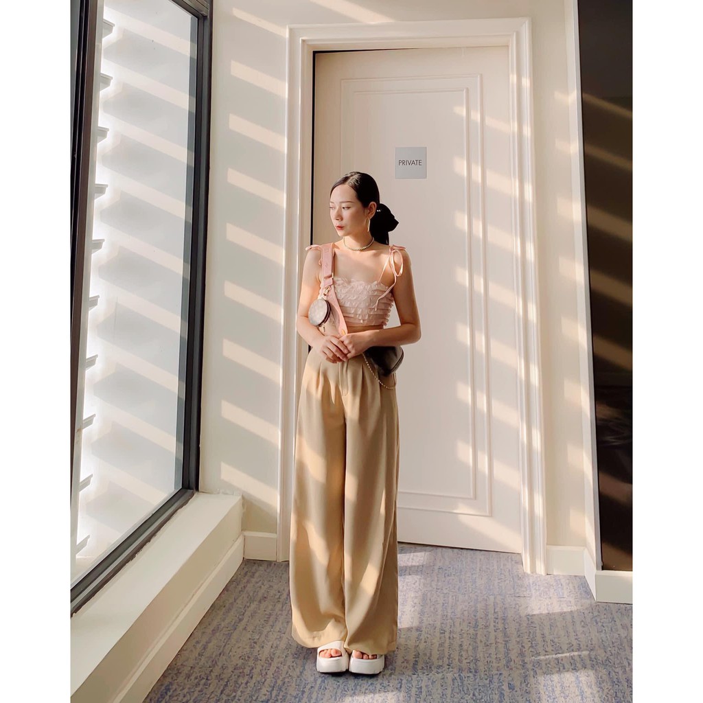 SET CROPTOP NUDE 2 DÂY BÈO TẦNG + QUẦN SUÔNG