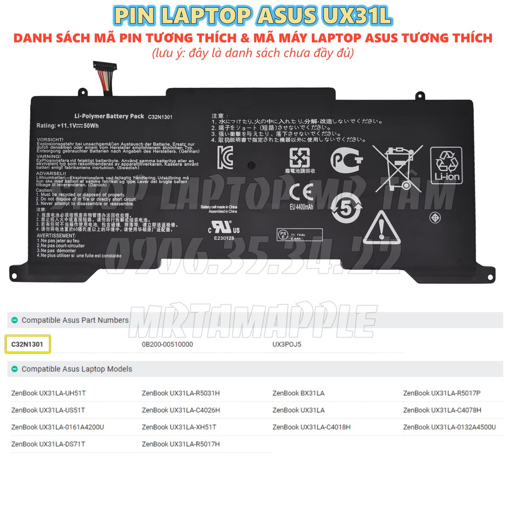 Pin Laptop ASUS UX31L (C32N1301) (ZIN) - Zenbook UX31 UX31L UX31LA