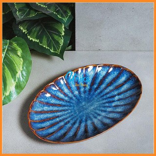 Đĩa Bầu Dục Hoả Tiết Kim Cương (3 size) - Đĩa gốm cao cấp