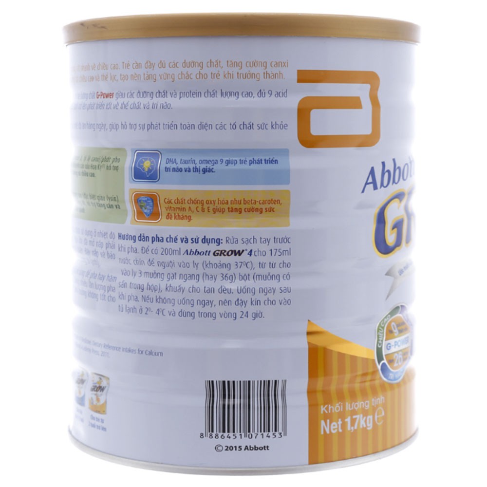 [CHÍNH HÃNG] Sữa Bột Abbott Grow 4 - Hộp 1,7kg (Cho bé 2 tuổi trở lên)