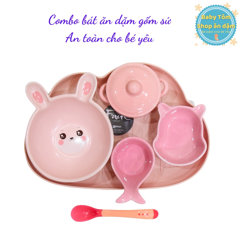 Combo bát ăn dặm gốm sứ cho bé NPP Baby Tôm