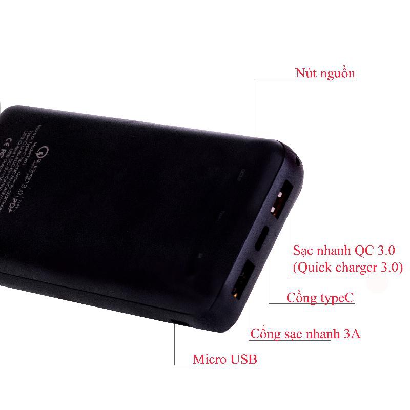 Pin sạc dự phòng 20000mAh sạc nhanh QC 3.0 Tcare T201