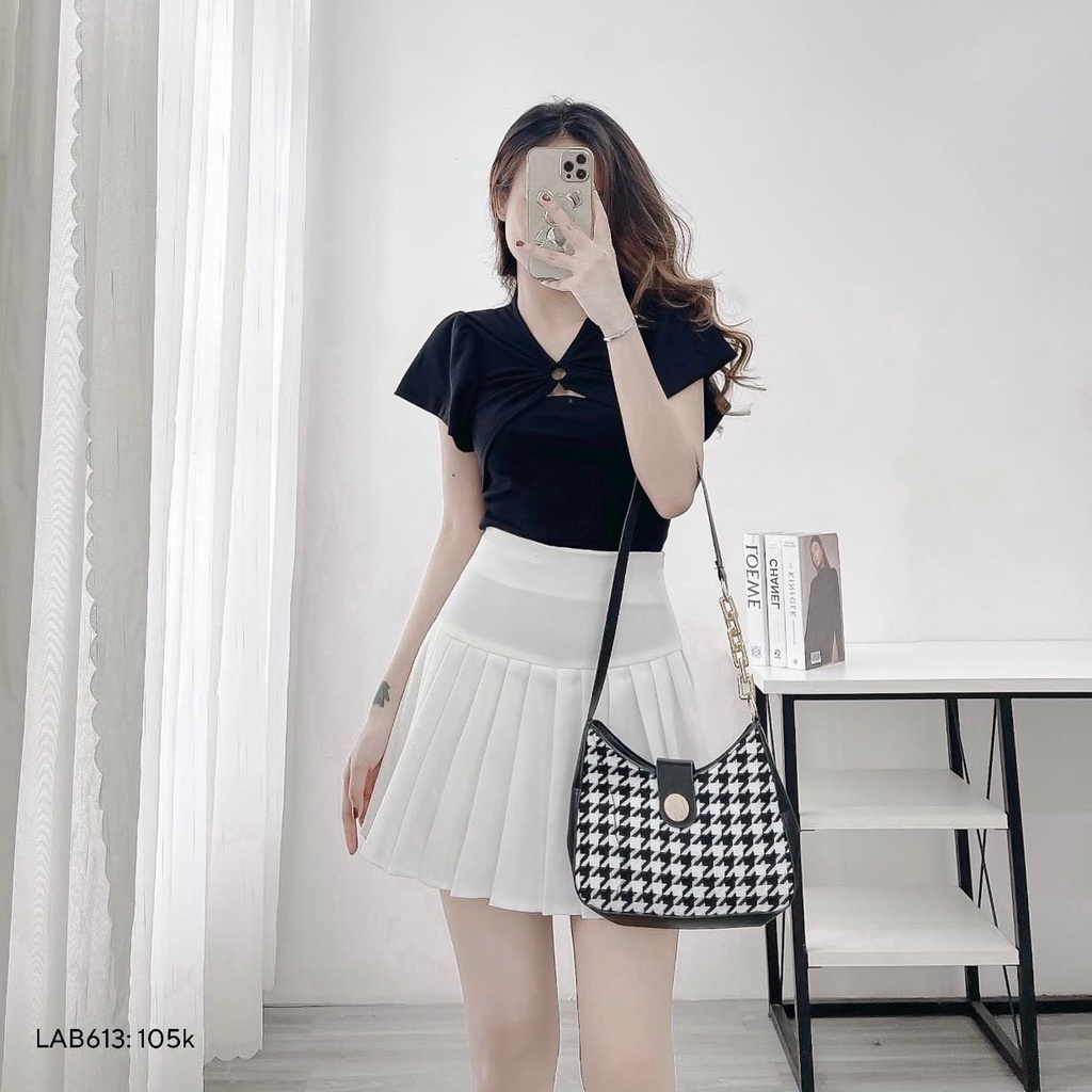 Áo thun tăm khoen ngực nhúng cổ  tay bồng CHIBEST LAB613