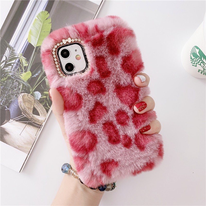 Ốp Điện Thoại Mềm Phối Lông Thỏ Họa Tiết Da Báo Dành Cho iPhone 14 13 12 11 Pro MAX XR X XS MAX 7 8 6 6s Plus