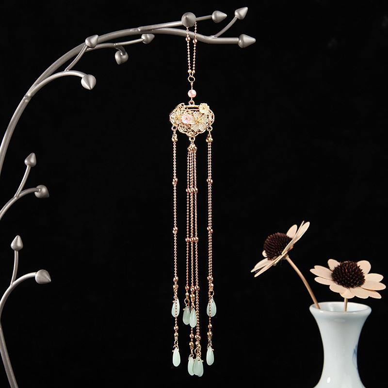 Ghim Cài Áo/Đầm Sườn Xám Vải cotton Lanh Đính Hạt Tua Rua Kiểu Dân Tộc