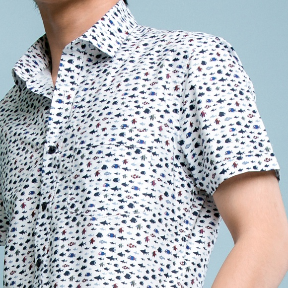 Áo sơ mi nam ngắn tay THE WIND bamboo nano họa tiết con cá dáng ôm công sở AB23026N