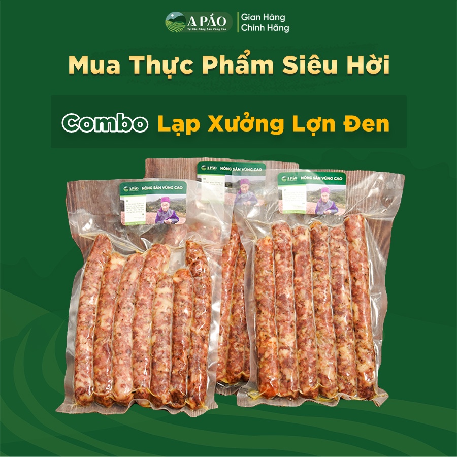 Combo Lạp xưởng tươi A Páo 500gr 100% thịt lợn đen - Đặc sản Tây Bắc