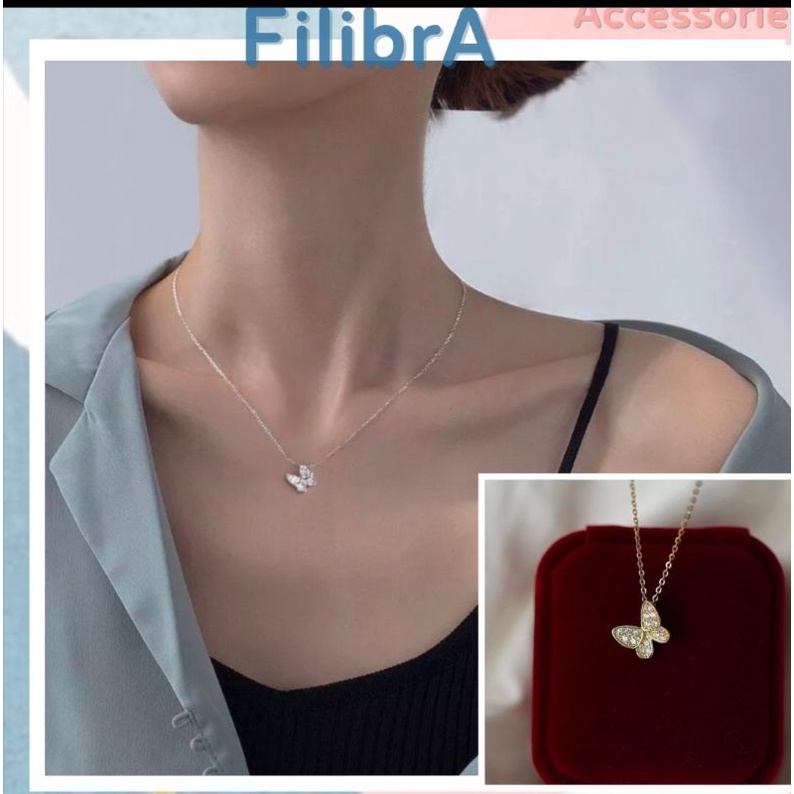 Vòng cổ trang sức mặt hình bướm đinh đá