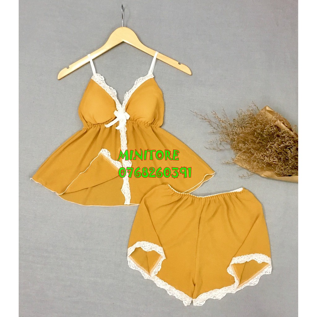 [DƯỚI 55KG] BỘ VOAN CROPTOP CÓ MÚT , VOAN MỎNG MÁT MẶC NGỦ BAO ĐẸP SEXY - HÀNG XƯỞNG NHÀ MAY ĐƯỜNG MAY KỸ