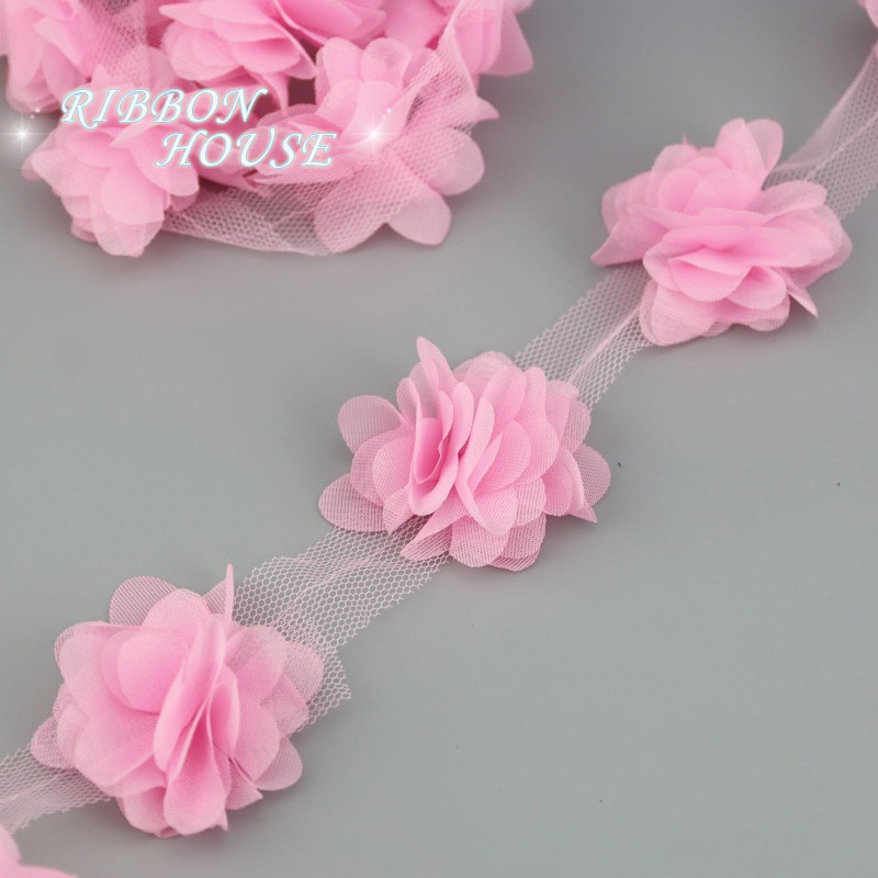 Dây ruy băng hoa chiffon 60 bông 50mm trang trí đa dụng