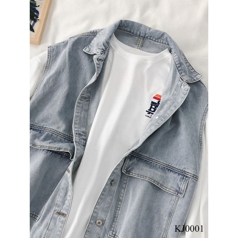 Áo khoác Jean Unisex 💖FREESHIP💖 Áo khoác Jean Oversize xanh nhạt cá tính Unisex KJ0001