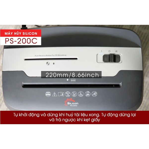 Máy huỷ tài liệu mini tự động cắt giấy vụn,huỷ 8 - 10 tờ/lần nhập khẩu Silicon- Chính hãng bảo hành 1 năm