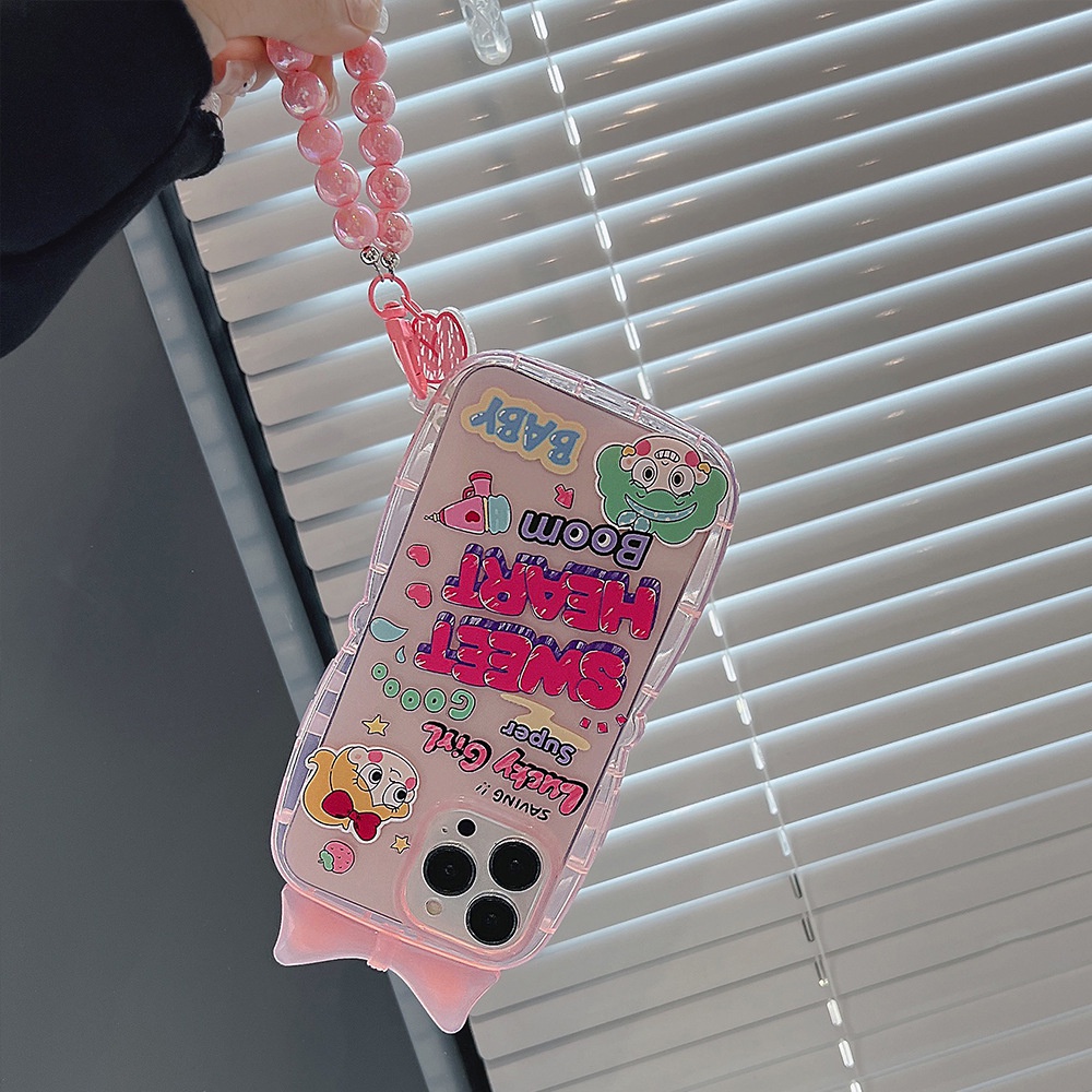 Ốp Điện Thoại Trong Suốt Họa Tiết Hoạt Hình Cô Gái Đeo Nơ Phối Dây Xích Cho Iphone XS XR 11 12 13 PRO MAX