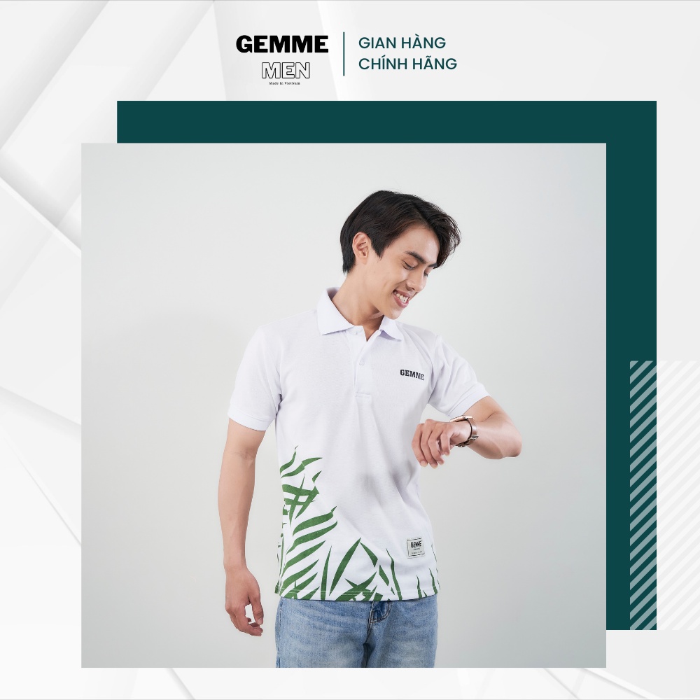 Áo thun polo big size GEMME MEN mẫu lá chuẩn form, trẻ trung, thanh lịch, đủ màu, Big Size 55 - 130kg