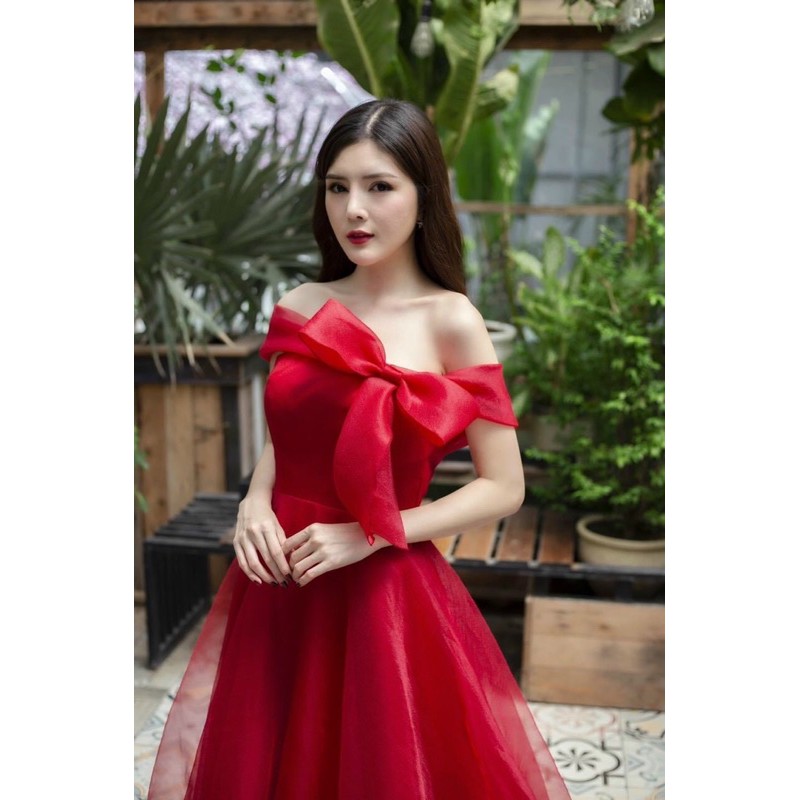 đầm nơ trễ vai