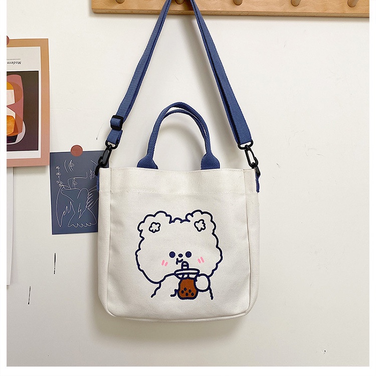 Túi xách có dây đeo vai bằng vải canvas thiết kế xinh xắn