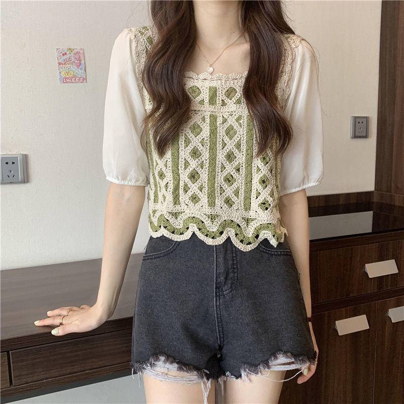 Áo Kiểu Cổ Vuông Tay Phồng Phong Cách Hàn Quốc Thời Trang Mùa Hè Hàng Mới Dành Cho Bạn Nữ