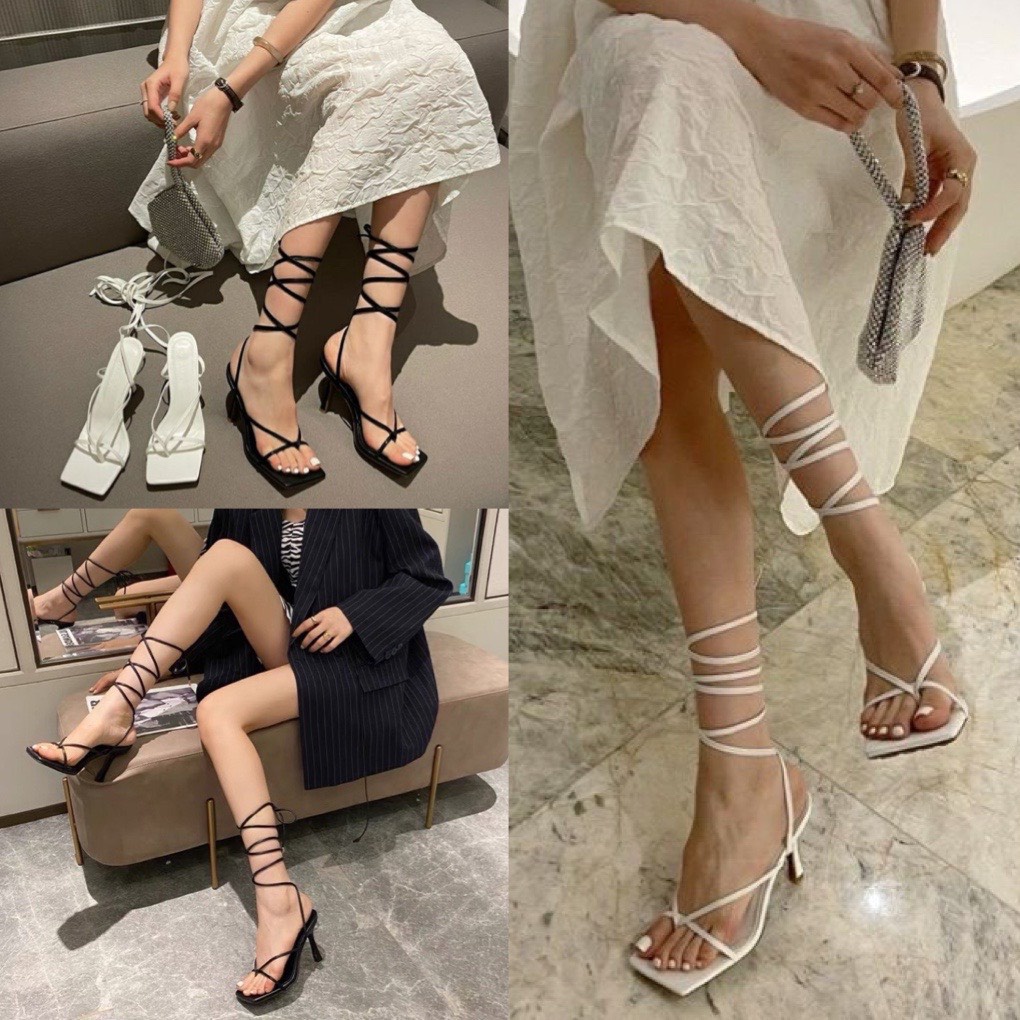 Giầy cao gót nữ quai dây buộc sang trọng thời thượng hot trend 2022 màu trắng, đen ulzzang hàn quốc, TONGKHOQUANAONU
