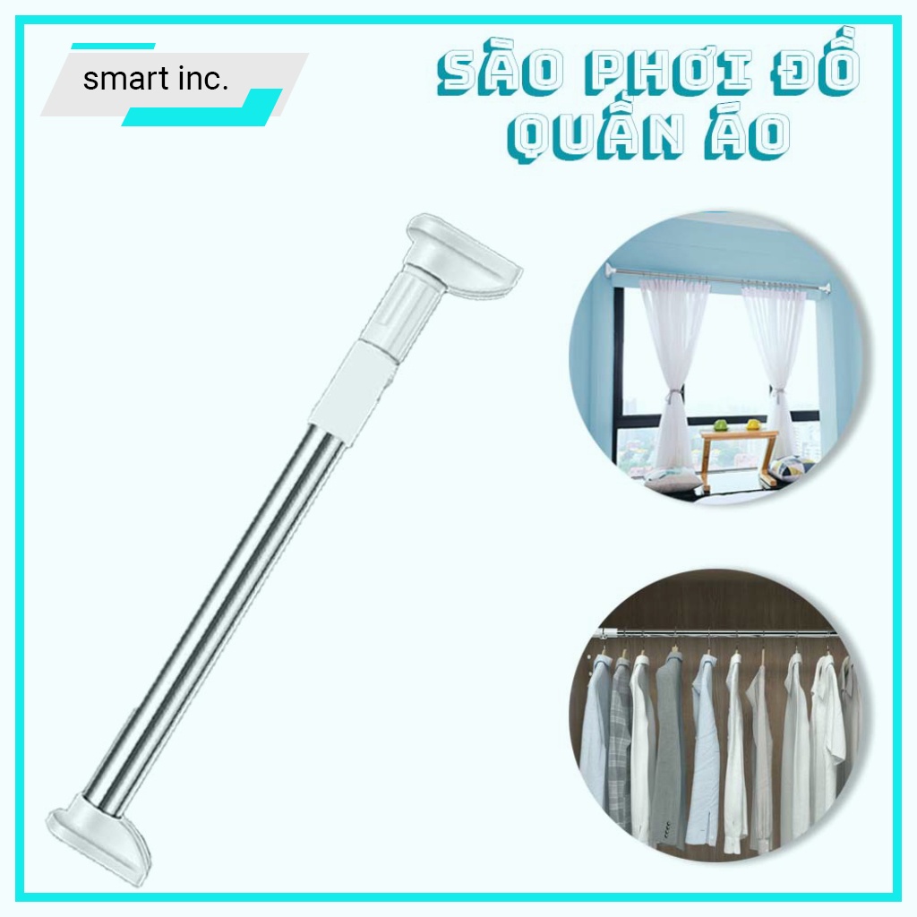 Thanh Treo Rèm Cửa Sổ Không Cần Khoan Sào Phơi Giá Treo Đồ Quần Áo Gắn Tường Inox