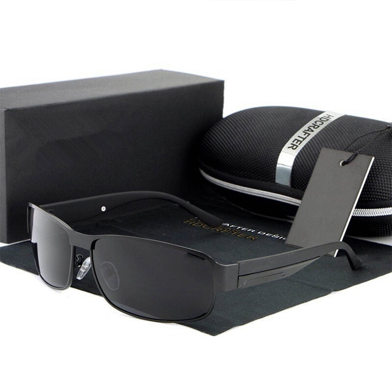 Kính Mát Phân Cực Mặt Vuông Gọng Kim Loại Thay Đổi Màu Sắc Ngày Và Đêm Cho Nam