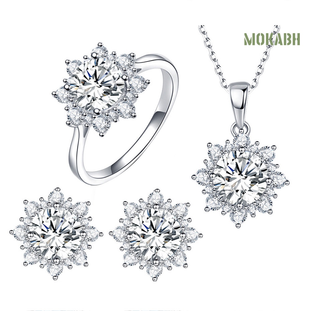 Set Vòng cổ Nhẫn Và Bông Tai Hình Hoa Tuyết Đính Đá Zircon