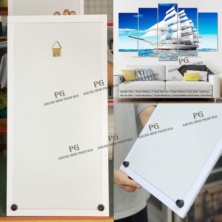 Tranh Ép Ván Gỗ, Tranh Treo Tường Laminate Treo Phòng Khách Chủ Đề Cây Cầu Và Biển (Bộ nhỏ) - Khung Hình Phạm Gia PGLMN6