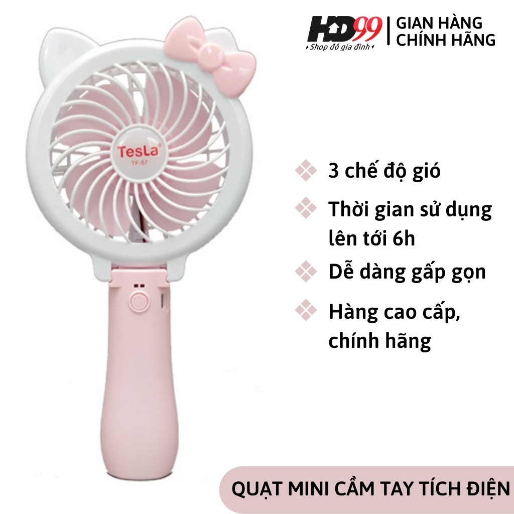 Quạt Mini Tích Điện 3 Chế Độ Gió TESLA | Dễ dàng Gấp gọn, tiện lợi mang theo khi đi học, đi làm | Có sẵn Pin, dây sạc