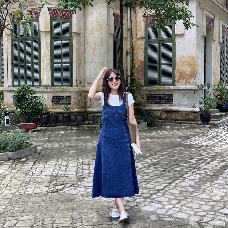 Yếm jean denim dáng chữ A