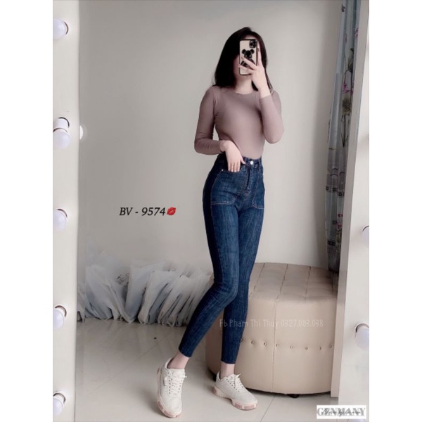 Quần bò ôm cạp cao co giãn