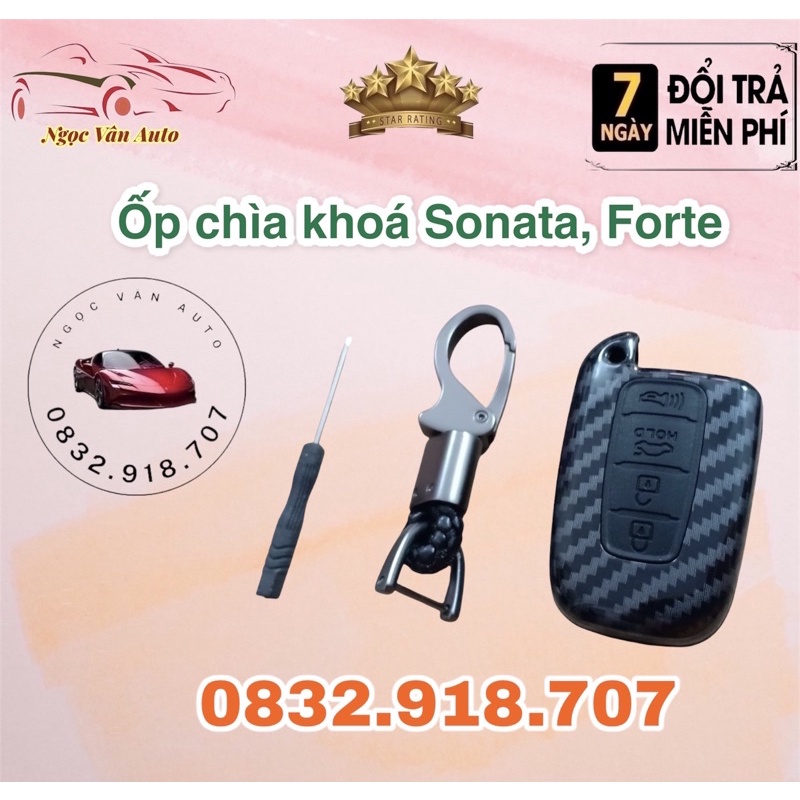 Ốp chìa khoá Carbon Sonata + Kia Forte chìa 4 nút