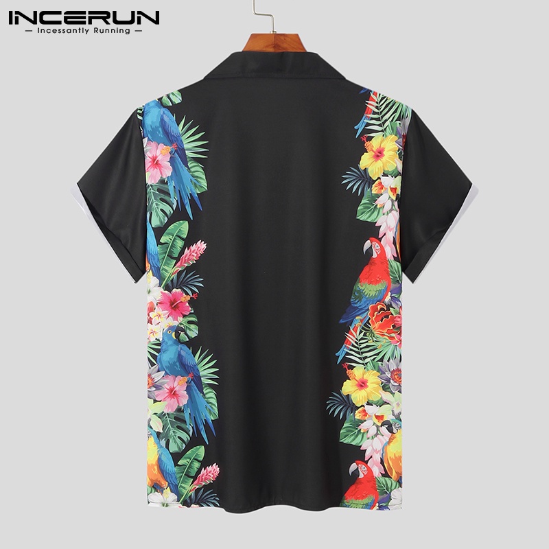 Áo sơ mi INCERUN ngắn tay gài nút in họa tiết thời trang mùa hè 2 màu lựa chọn cho nam