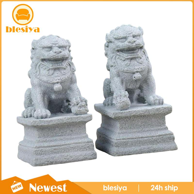 Bộ 2 Bức Tượng Sư Tử Bằng Đá Cát Phong Cách Trung Hoa