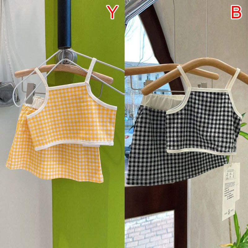 Bộ Áo Hai Dây + Chân Váy Họa Tiết Kẻ Sọc Phong Cách Phương Tây Thời Trang Mùa Hè Cho Bé Gái