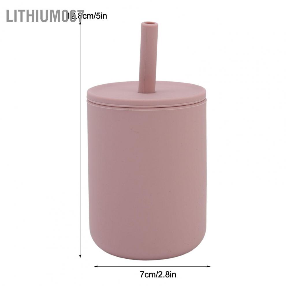 Lithium067 Lithium067 Cốc silicone cho bé 210ml BPA Có thể tái sử dụng miễn phí Chống bắn tung tóe rò rỉ Không trượt Tay cầm trẻ mới biết đi đào tạo bằng ống hút
