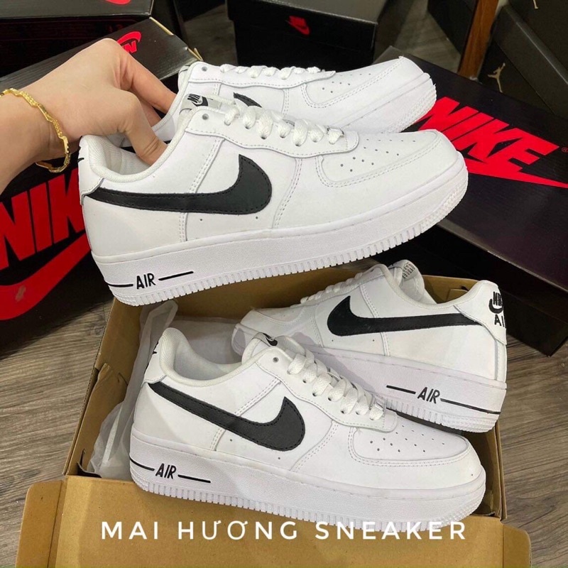Air force 1 vệt đen, giày af1 trắng móc đen kèm hộp