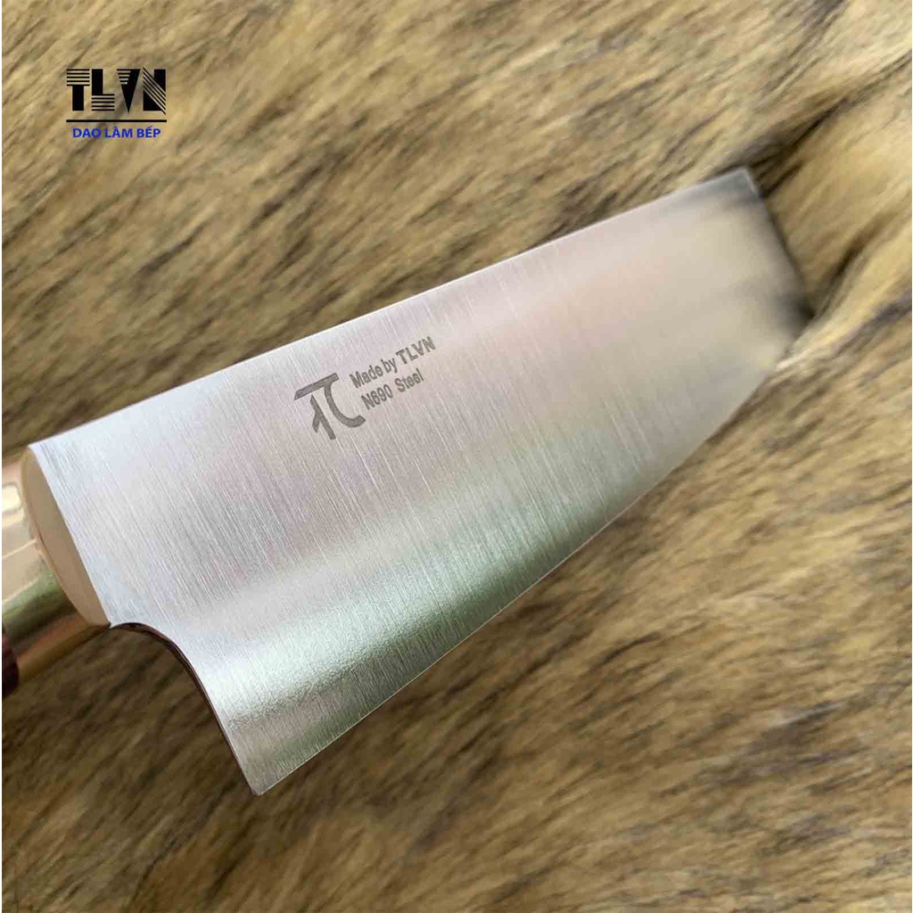 TLVN-Dao Làm Bếp nakiri chuyên thái cắt thịt cá rau củ thép N690 Bohler cán gỗ kết hợp đồng
