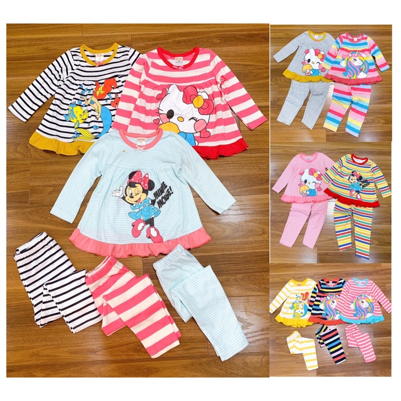 Bộ Bé Gái Dài Tay Kẻ Babydoll vải cotton borip xuất dư 8-21 kg in hình Pony Kitty - Quần áo thu đông Bé gái