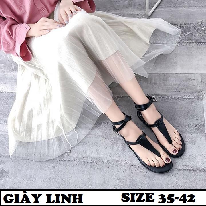 GIÀY SANDAL NỮ ĐẾ THẤP KẸP CHÉO CỔ CHÂN sz 35-42