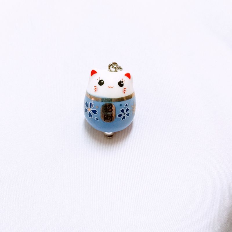 Hạt gốm mèo thần tài Maneki neko may mắn mắt tròn (có sẵn móc treo)